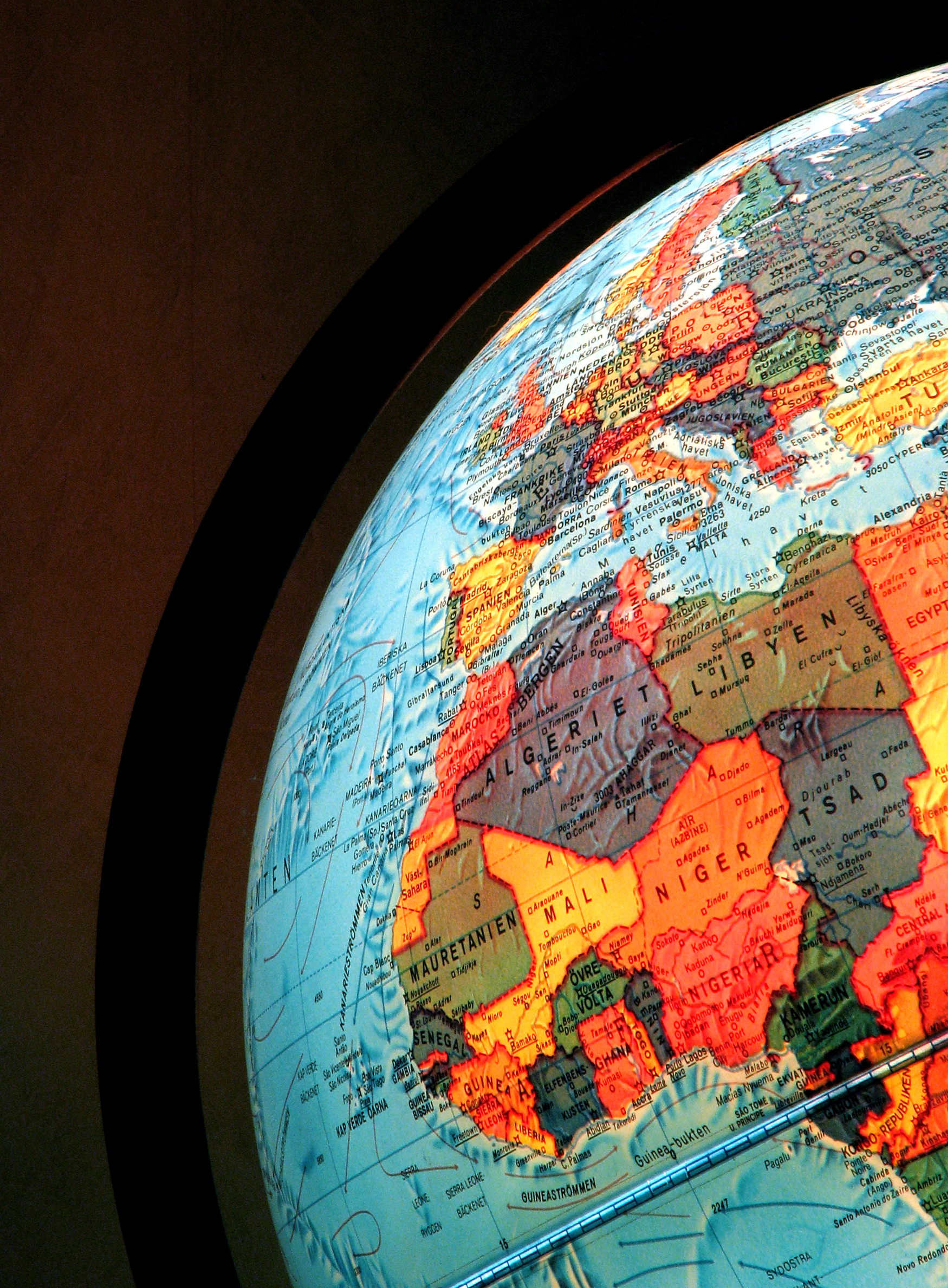 A globe, turned to show part of Africa and Europe. Image from FreeImages.com (Ljungblom).